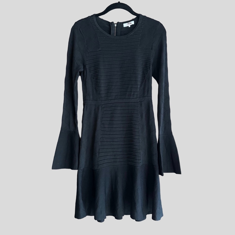 Parker Black Lois Knit Textured Long Sleeve Fit to Flare Dress